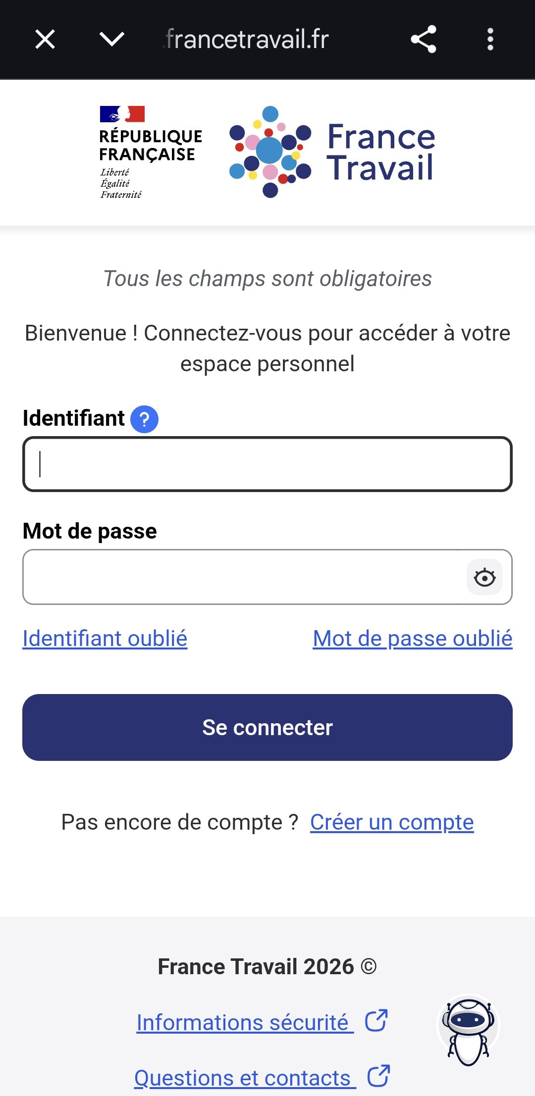 Authentifiez-vous sur la page officielle de France Travail.